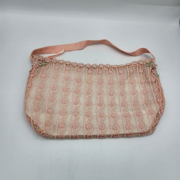 Handmade‎ Canvas Lace Applique Mini Purse Light Pink Floral - Picture 1 of 7